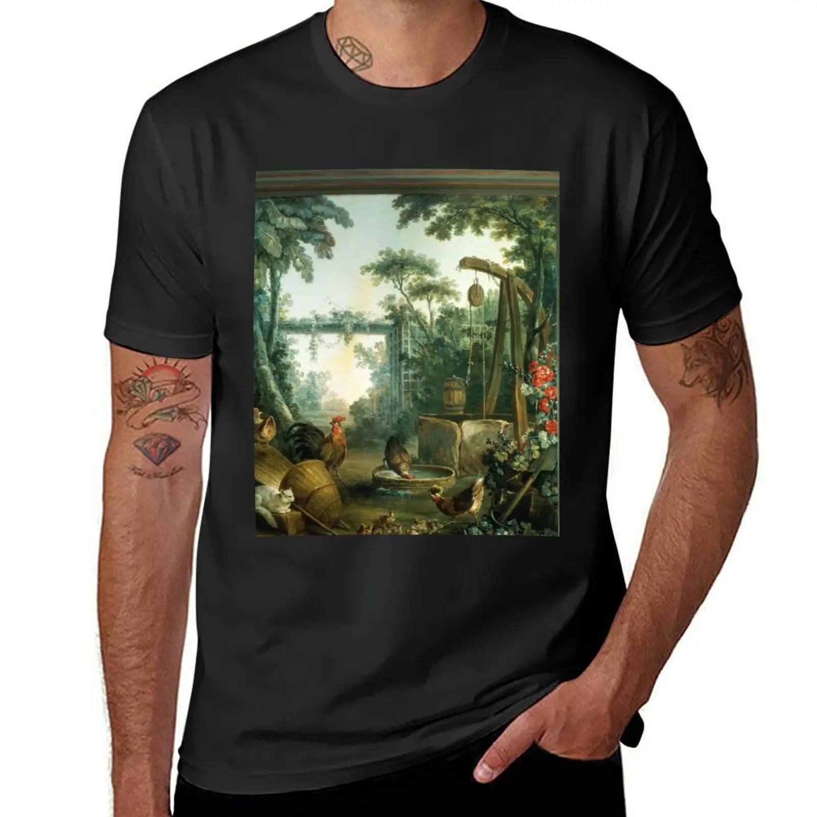 RUSTIC FRENCH LANDSCAPE WITH FARM ANIMALS T-Shirt customs design your own tees big and tall t shirts for men