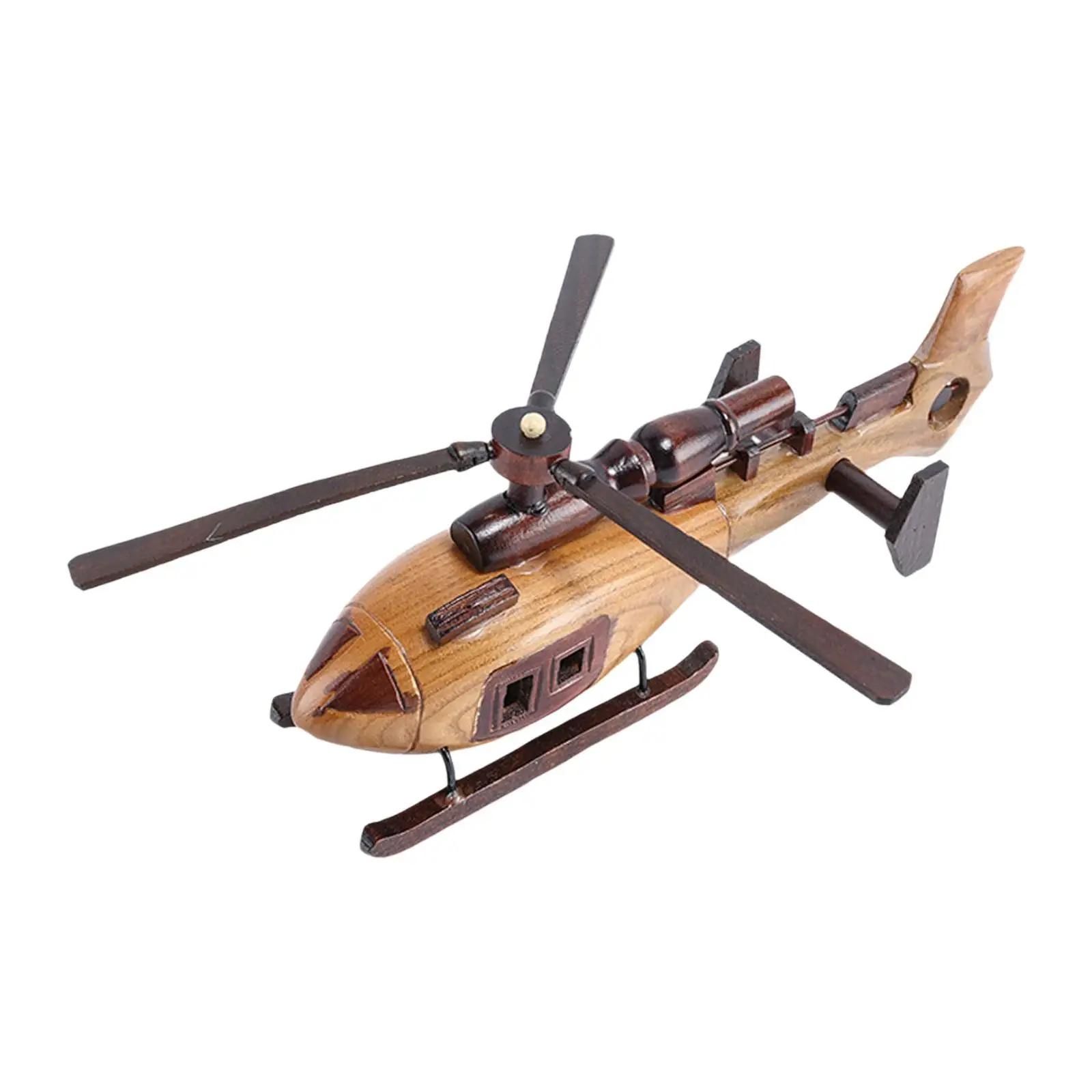 Retro Model helikoptera 3D Dekoracja helikoptera Drewniany helikopter Zabawka Ozdoba na biurko Zabawna figurka helikoptera na blat