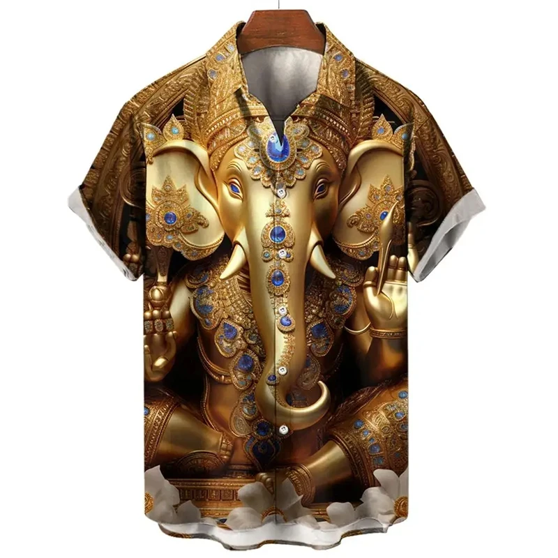 3d Printed Elephant Pattern Hawaiian Shirt Clothing Summer Short Sleeve Casual Lapel Button Up Beach Shirts For Men Streetwear