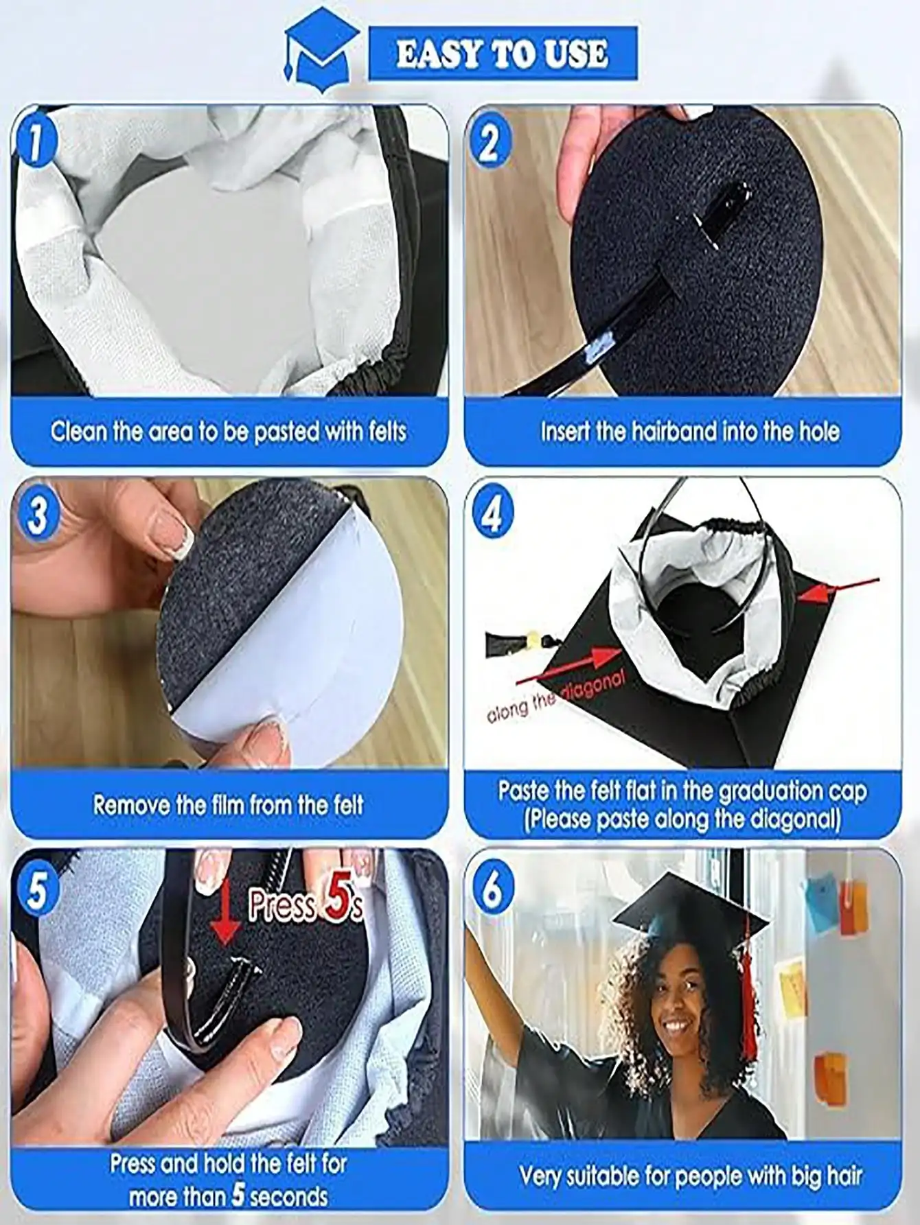 Graduation Hat Headband-Graduation Hat Headband, Firm Slip Graduation Hat Headband, Graduation Hat Accessories Black view 5