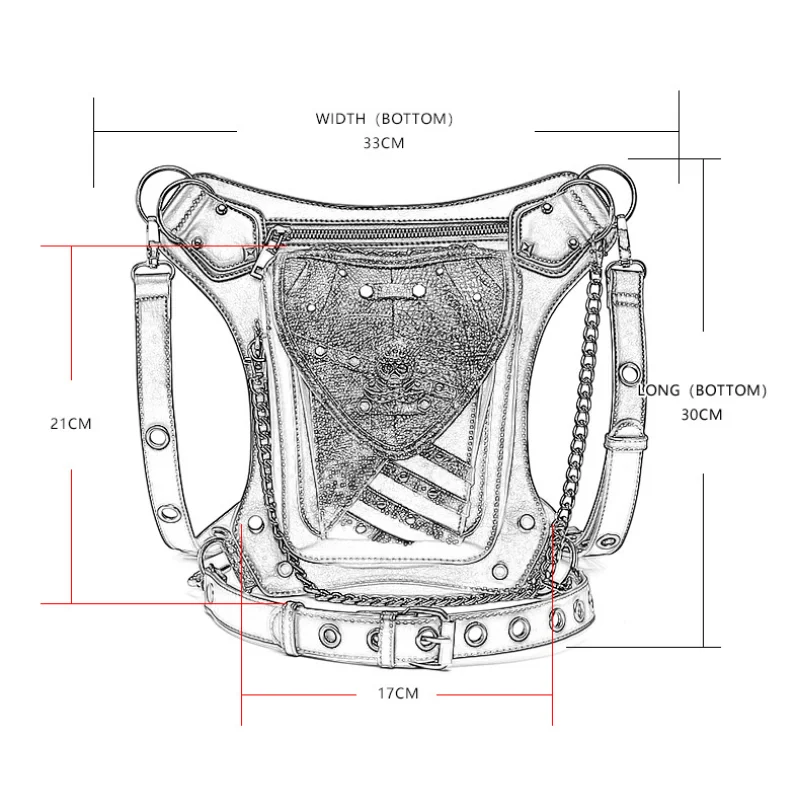 Chikage tas selempang rantai besar wanita, tas selempang bahu tunggal Skeleton, tas ponsel warna Bump Steampunk untuk wanita