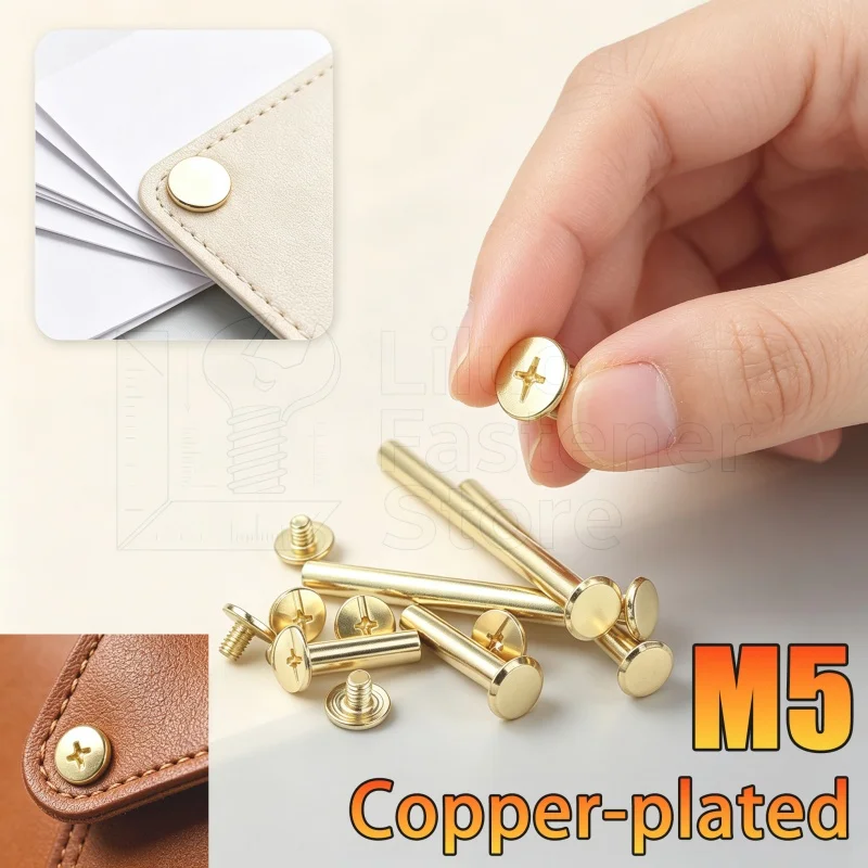5/10/20/30Set Copper Plated Binding Chicago Screws Nail Rivet Studs Snap Rivet Books Butt Screw Photo Album Binding Screw