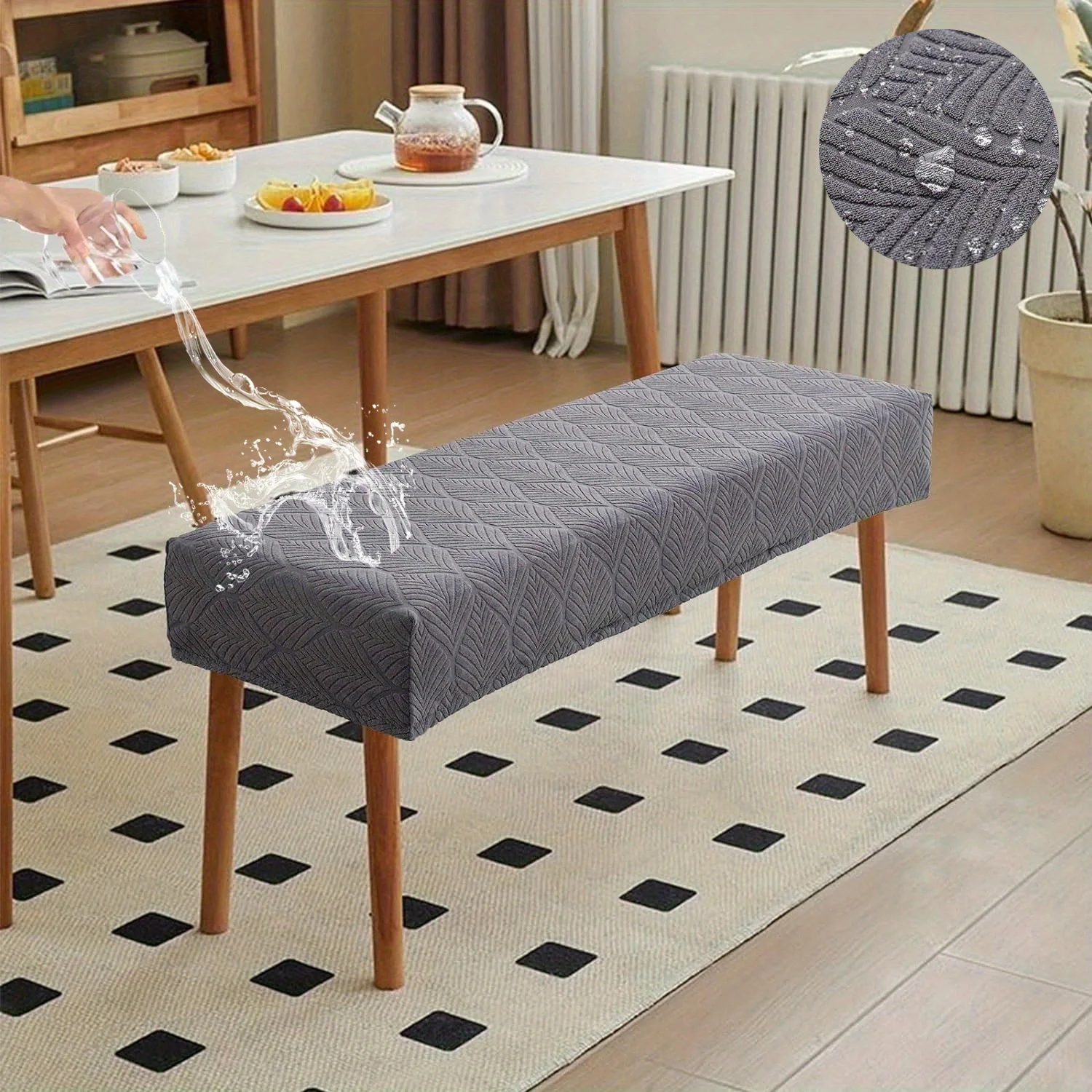 1Pc Waterproof Jacquard Texture Stretch Dining Room Bench Cover Spandex Washable Soft Removable Bench Slipcovers Bench Covers