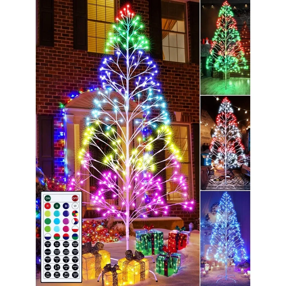 

Christmas Tree Lights 7.6FT 297LED Birch Tree Color Changing Artificial Christmas Tree Lights with Remote Timer RGB Lights.