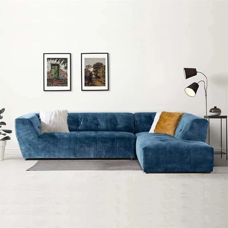 Fabric velvet L-shaped sponge filled sand is a minimalist living room sofa set