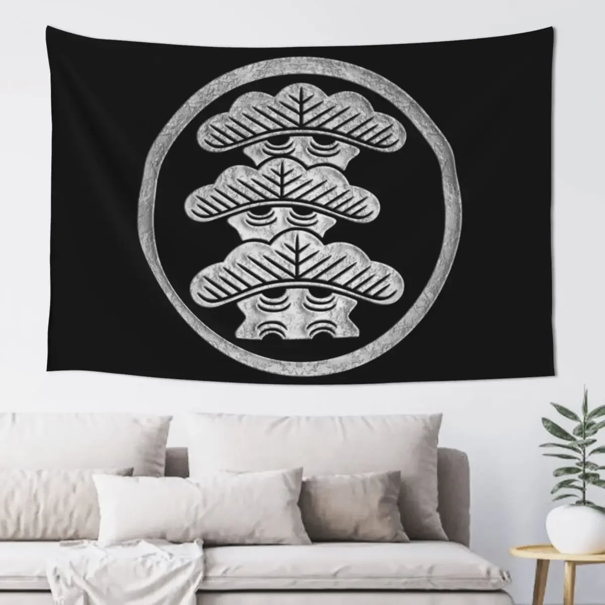 Sankai Matsu Kamon in Silver Foil Tapestry Cute Room Decor Home Decoration Bed Room Decoration Tapestry