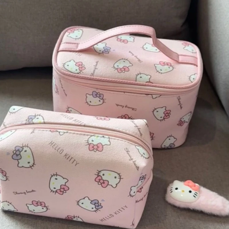 Sanrio Hello Kitty Cartoon Cosmetic Bag High-Capacity Handbag Storage Bag Cute Zero Wallet Stationery Box Holiday Gift for Girls