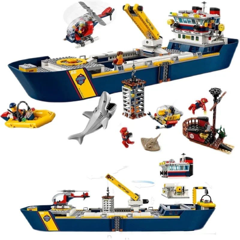 Auf Lager 60266 Marine Research Schiff Baustein Ziegel Urban Ocean Aufklärungs schiff Modell