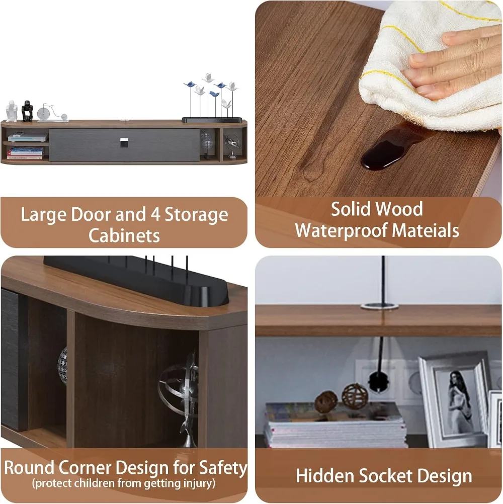 Floating TV Stand,70'' Wall Mounted Under TV Shelf,Modern Floating TV Console image 6