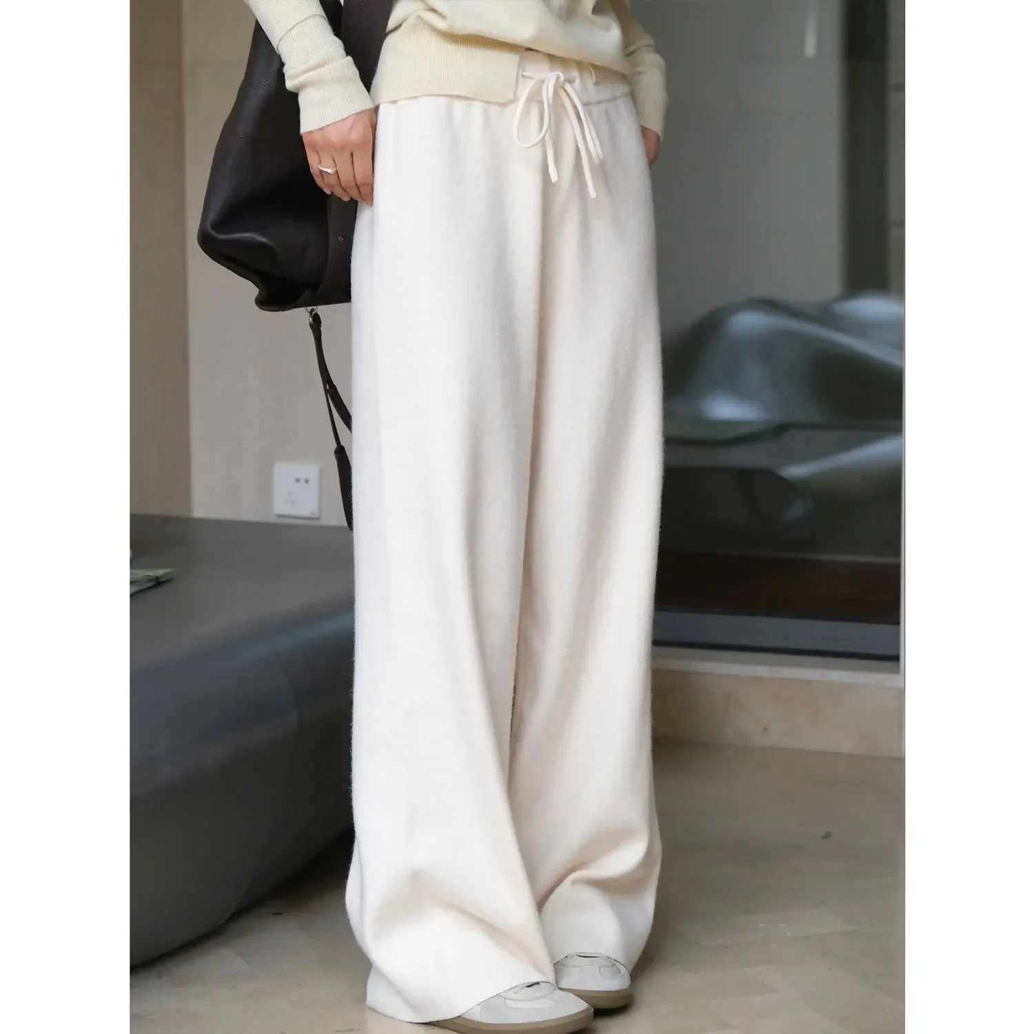 Autumn and winter Korean style lazy straight knitted wide-leg soft and comfortable floor-length trousers for women