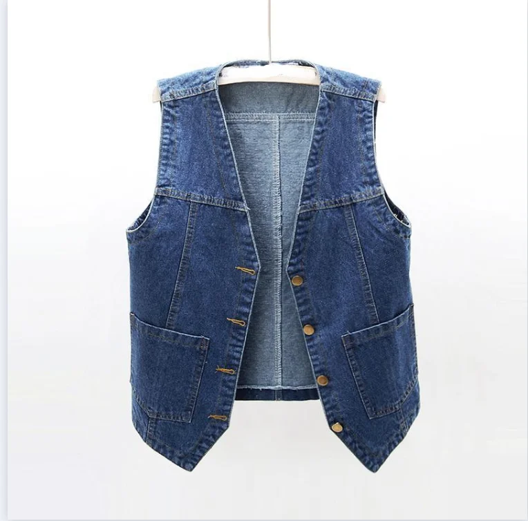 

Fashion Denim Vest Female Streetwear V Neck Women Vest Summer Large Size Waistcoat Jeans Tops Sleevless Jacket