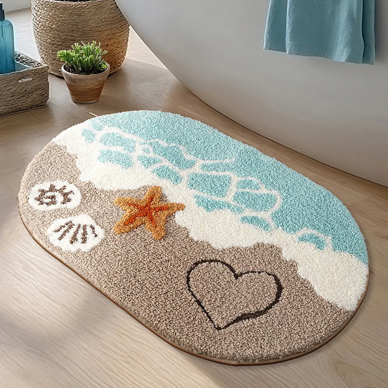 Beach Starfish Rug Tufted Floor Mat Bathroom Stain-Resistant Bathroom Absorbent Foot Mat Non-Slip Carpet