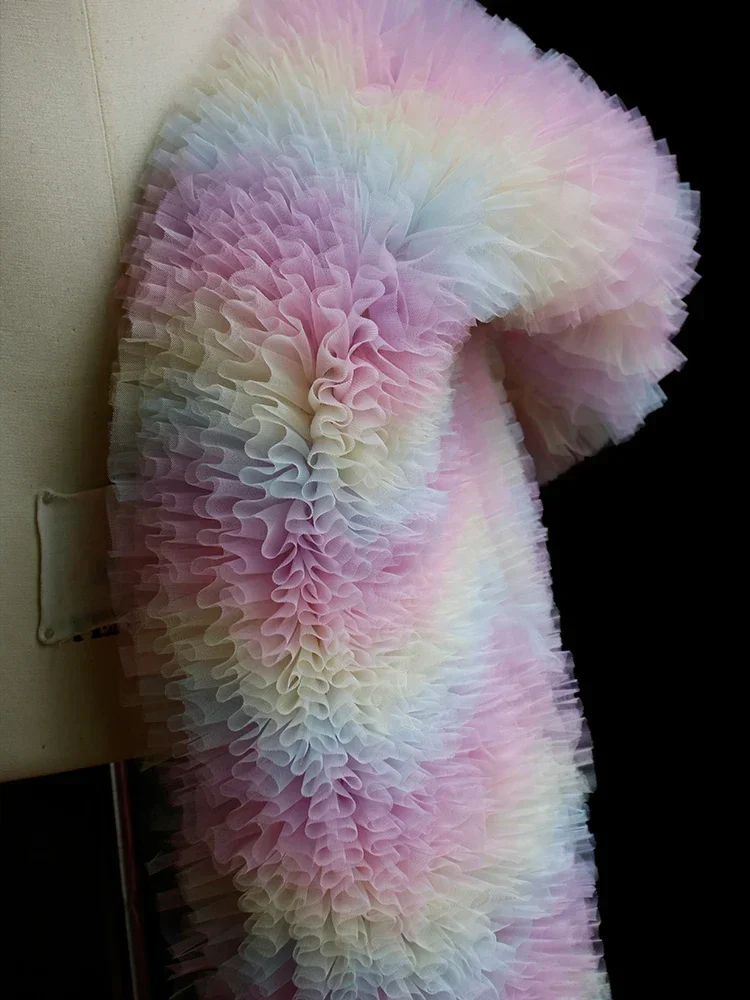 

Wave Gradient Rainbow Mesh Fabric for Flower Decoration Accessories DIY Handmade Cloth Diy Sewing By The Meter Material