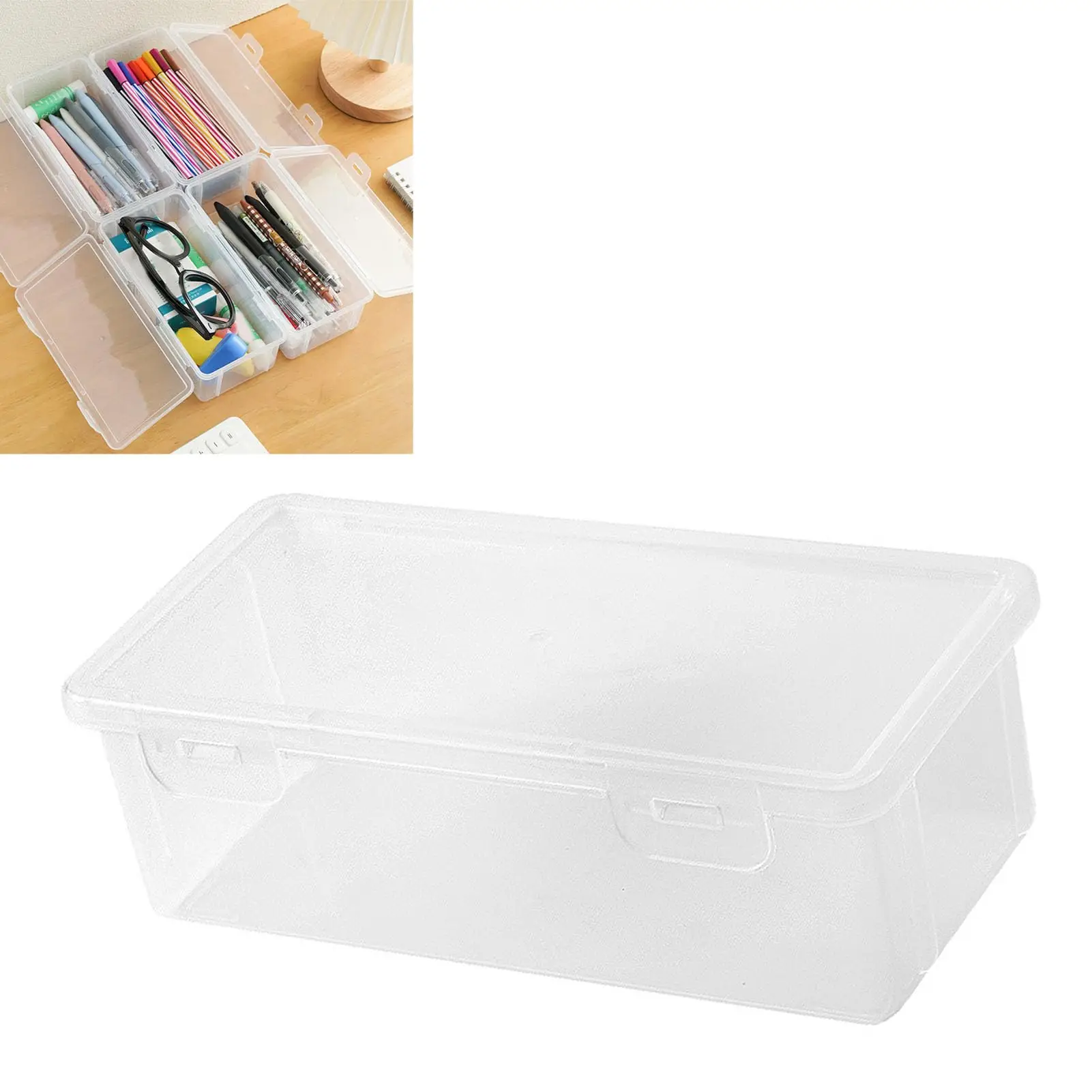 Pencil Storage Box,Pen Organizer Storage,Office Supplies Organizer Box,Large Capacity Transparent Marker Crayon Box for School