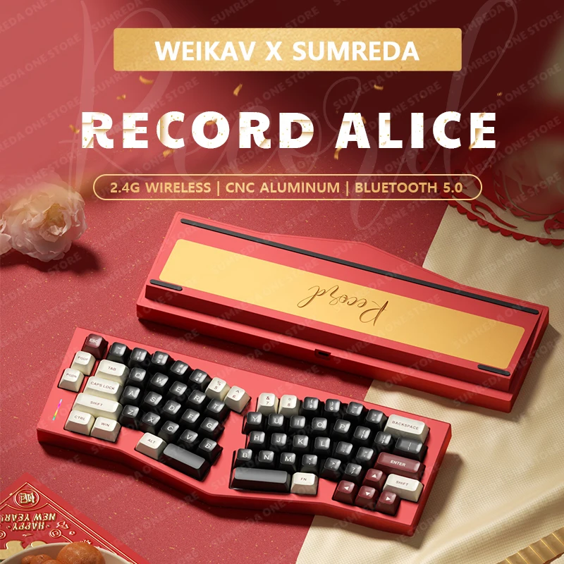 

Weikav RECORD Alice Wireless Custom Aluminum Mechanical Keyboard Kit Ergonomic RGB Hotswap Gaming Bluetooth 2.4G Wired Keyboard