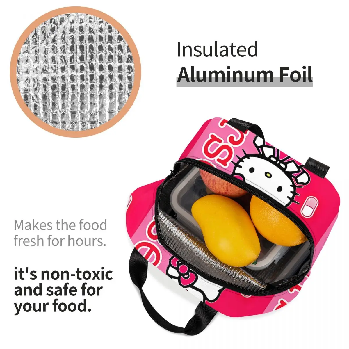 Suitable Food Pouch Hello Kitty Art Aluminum Foil Insulation Sanrio Children\'s School Lunch Boxes High School