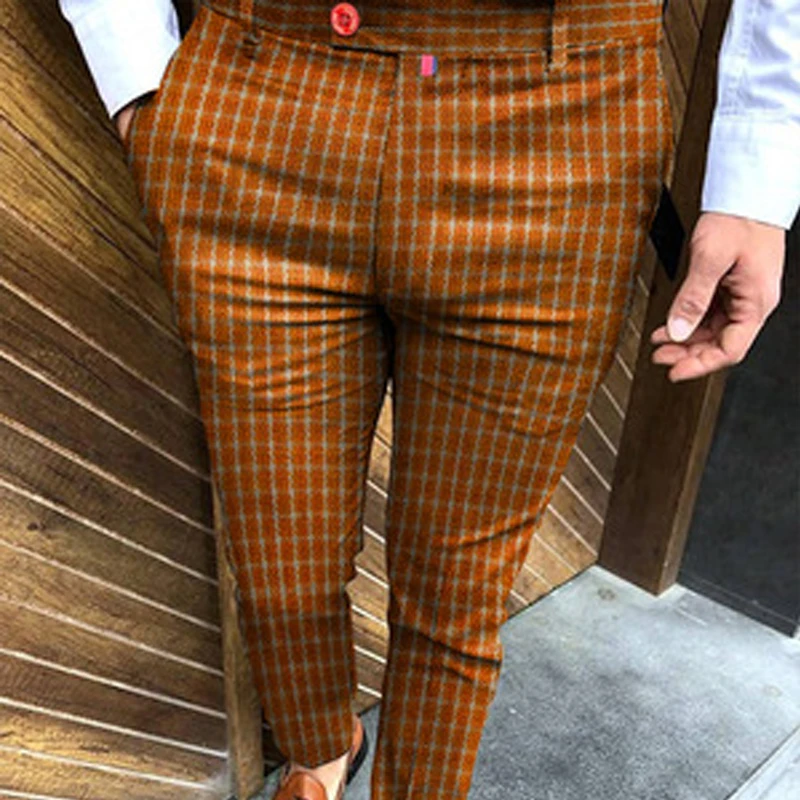 Men\'s Fashion Plaid Pants 3D Printed Comfortable Business Pants Casual Quick Drying Straight Pants Suit Pants Spring Summer