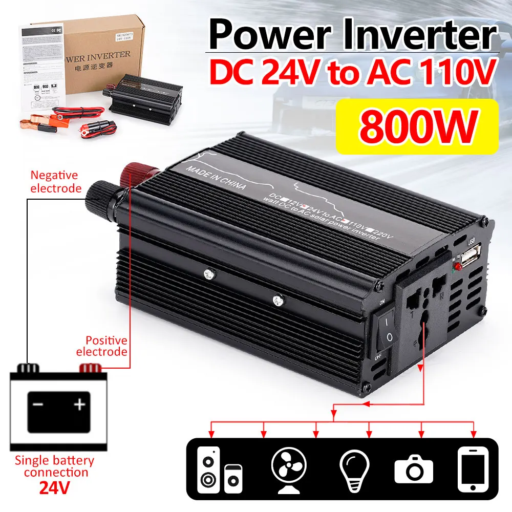 Imagem -02 - Carro Modificado Sinusoidal Inversor Transformador de Tensão Adaptador de Carro Usb Conversor Carregador Automático Inversor 800w dc 24v para 110v ac