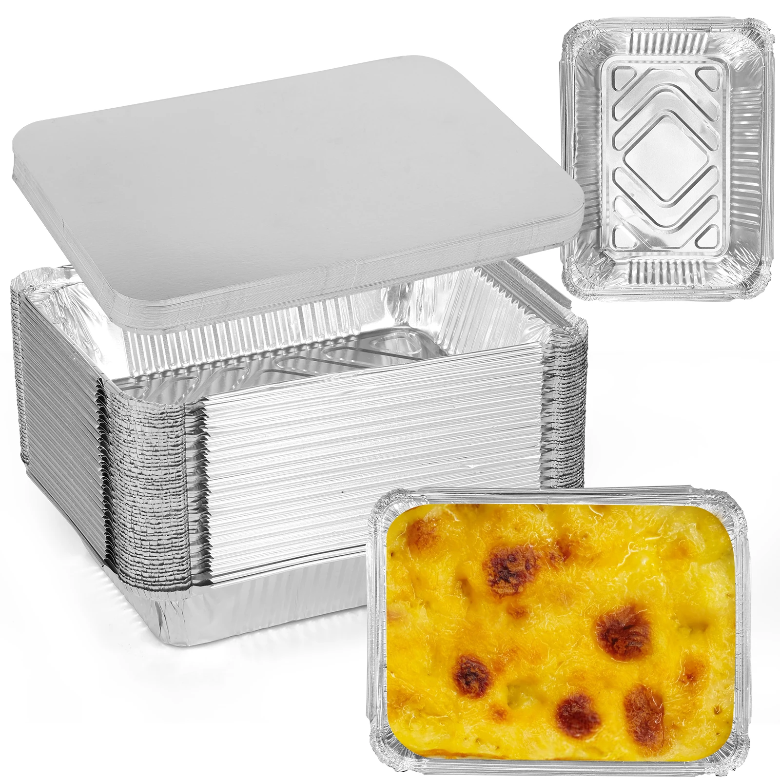 50 Stück Aluminiumfolienformen mit Deckel, 100 ml, Backblech aus Aluminiumfolie, antihaftbeschichtete Aluminiumdosen, rechteckige Aluminiumfolieninlagen