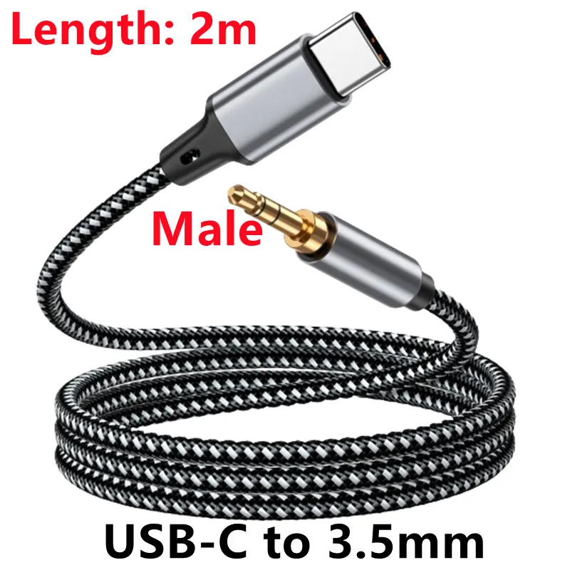TABLLYUGE USB Type-C naar 3,5 mm Jack Aux-kabel USB-C Audio-adapter 1 m/1,5 m/2 m voor telefoonhoofdtelefoon Auto-audioconnector Aux-kabel