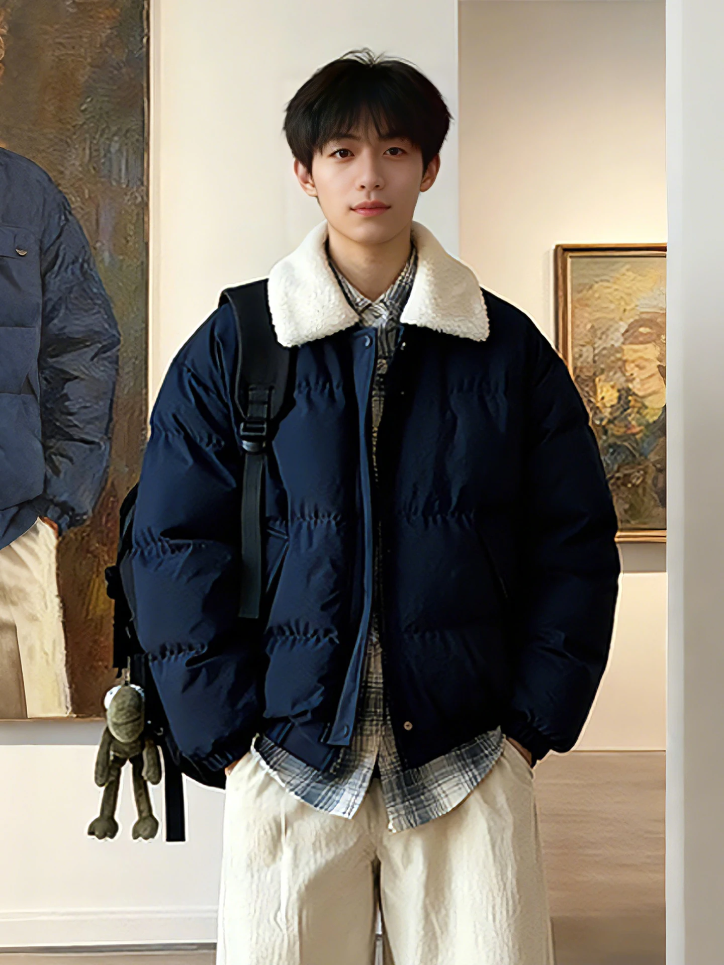 

Thiened Winter Cotton Jaet for Men Youth Faion Warmth Lamb Velvet ort Sle Collar Stand-up Zipper Closure Color