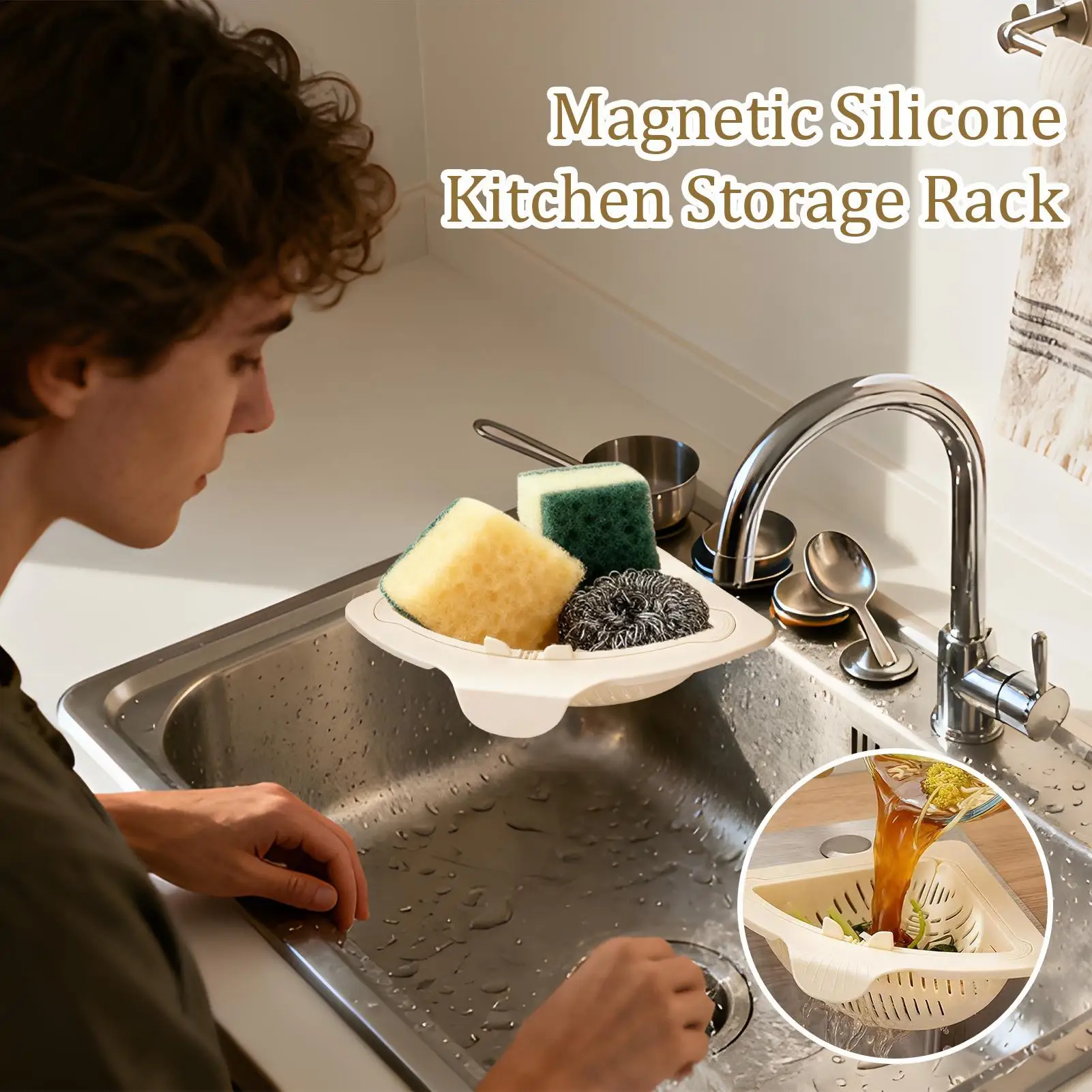 

Sink Corner Rack Magnetic Silicone Kitchen Storage Rack Sink Drain Strainer Basket for Trash Food Waste Leftovers Fruits