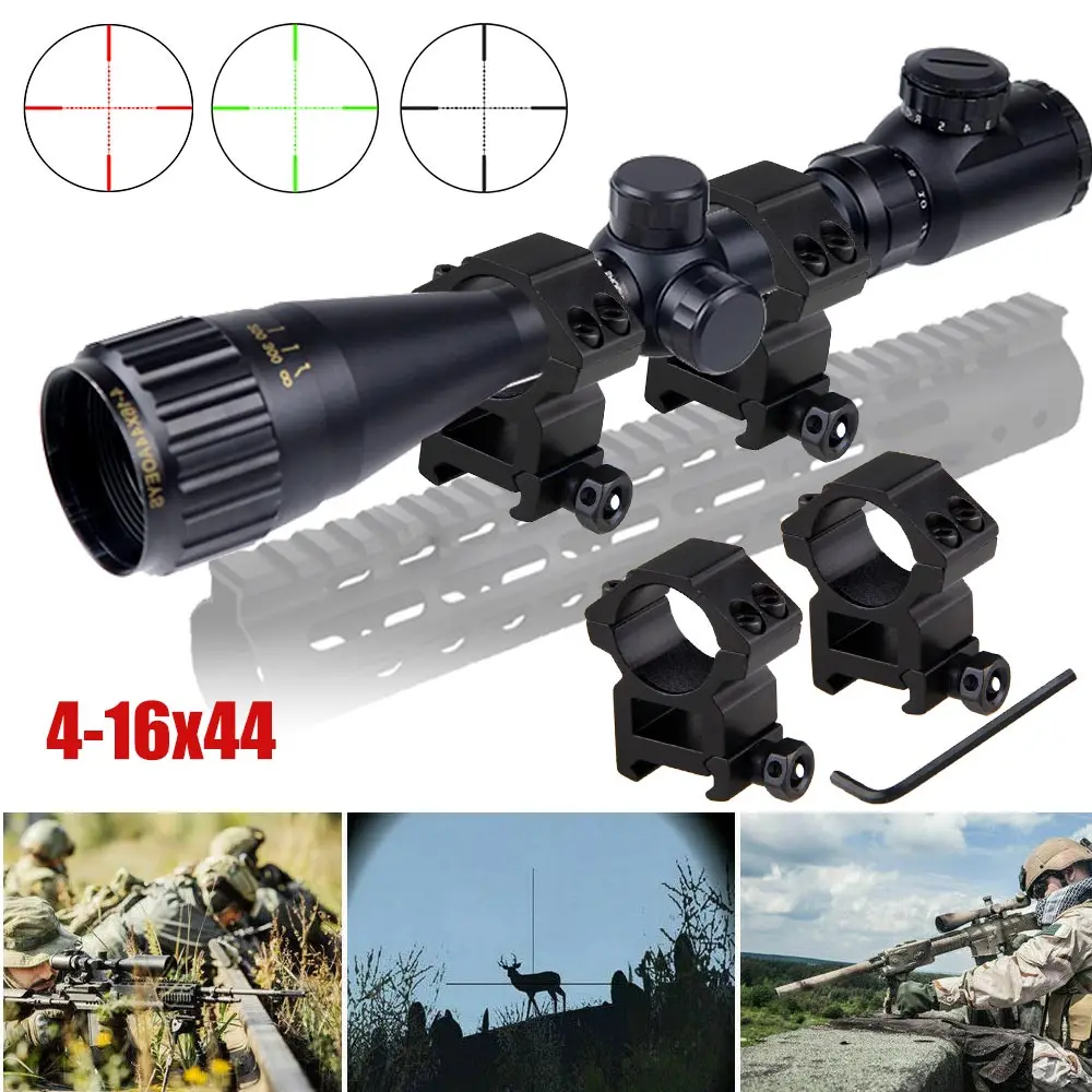 4-16x44 Hunting Rifles Scope Tactical Green Red Luminous Crosshair Reticle Optic Cross Sight Riflescope Aiming Airsoft Optical