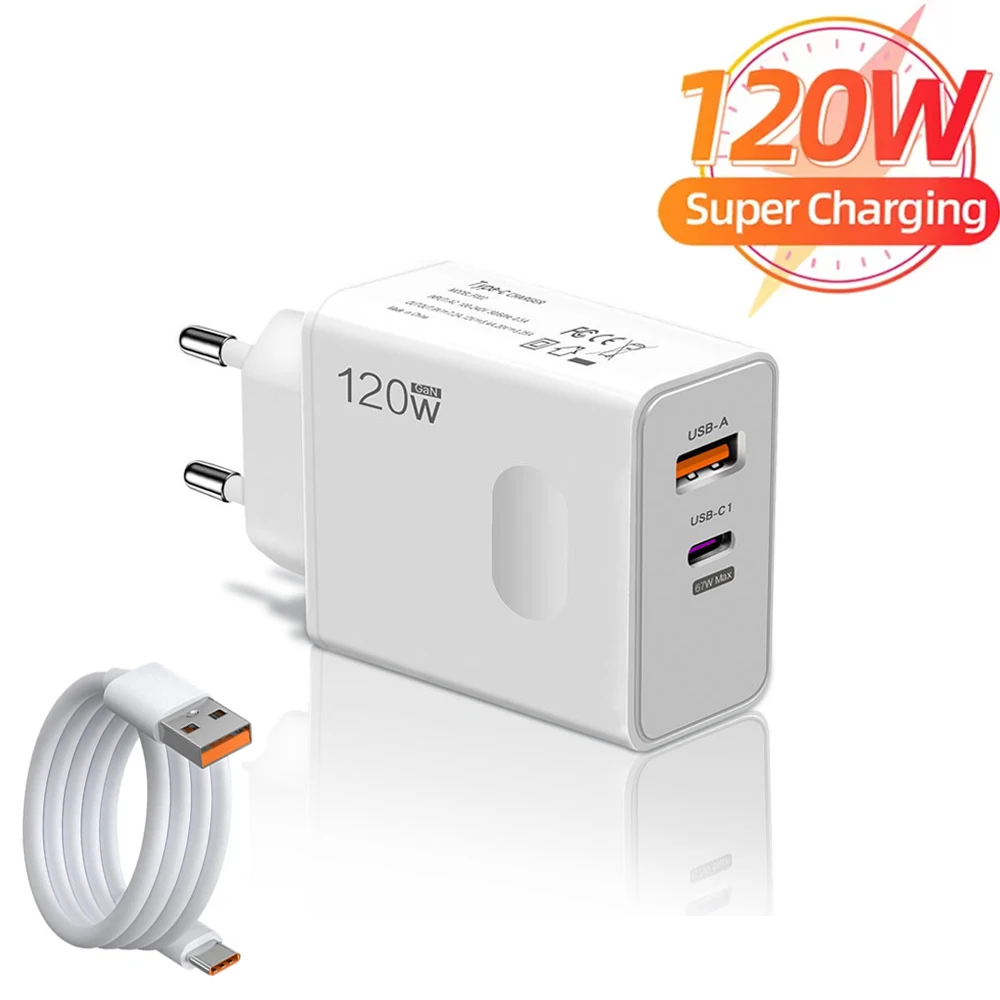 إجمالي 120 واط شاحن يو اس بي نوع C شحن سريع محول الحائط آيفون شاومي سامسونج الهواتف المحمولة شحن سريع 3.0 محول للهاتف