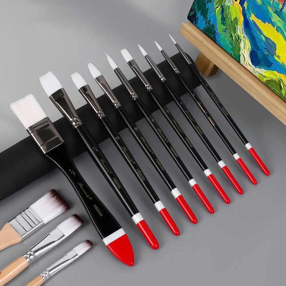 

9Pcs/Set Multifunctional Nylon Hair Paintbrush Set Soft Bristled Lightweight Watercolor Drawing Brushes Wooden Handle