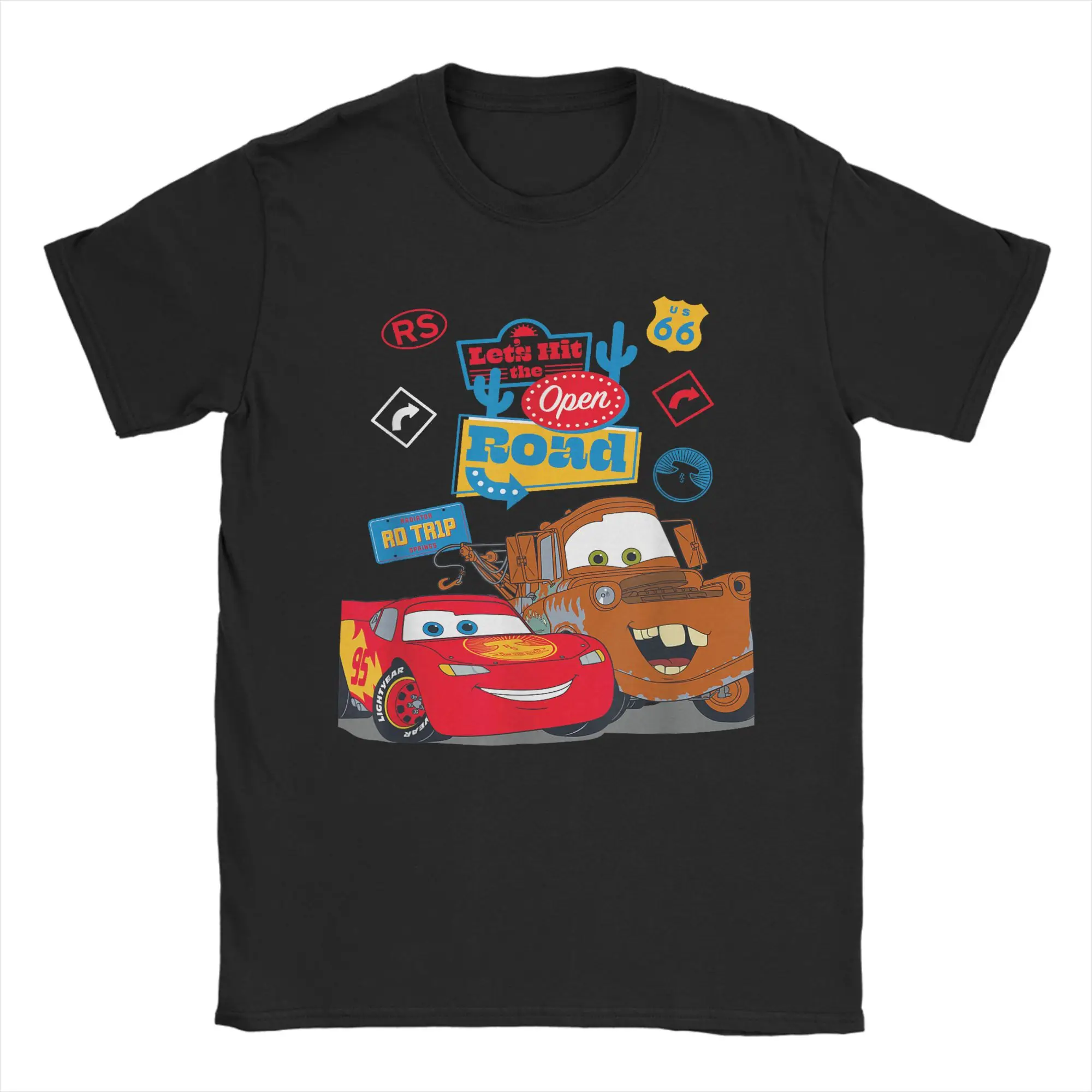 

Lightning McQueen Cars and Mater Roadtrip Men's T Shirts Novelty Tees Short Sleeve O Neck T-Shirt Pure Cotton Gift Idea Clothing