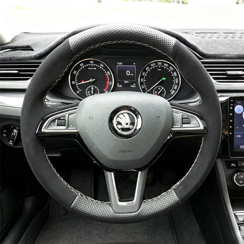 DIY Hand Stitch Car Steering Wheel Cover for Skoda Octavia Fabia Rapid Spaceback Superb  3-Spoke Microfiber Leather