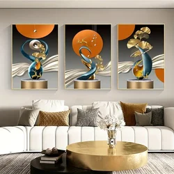 3pcs Canvas Poster Modern Art Golden Deer Gingko Leaf Canvas Wall Decor Ideal Gift for Living Room Bathroom Wall Art Decoration
