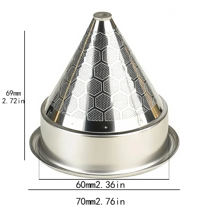 

Stainless steel coffee cone powder bowl with double layered filter without bottom handle, compatible with coffee machines,