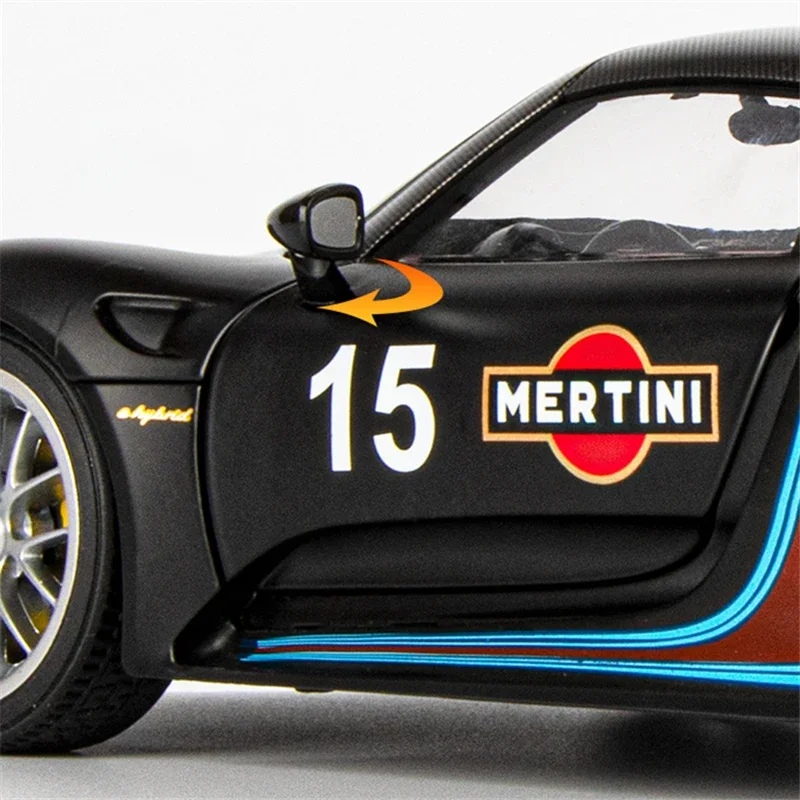 Modèle de voiture de sport Spyder Martini en alliage moulé sous pression pour enfants, 1:18, véhicule de course en métal, simulation sonore et lumineuse, cadeau jouet, 918