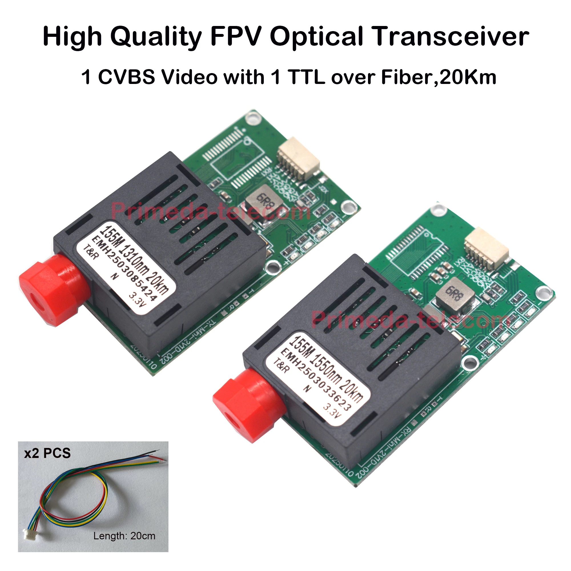 Плата оптического приемопередатчика Видео через оптоволоконный одноразовый преобразователь-передатчик Приемник с 1 TTL FC одномодовым режимом 20 км для дронов