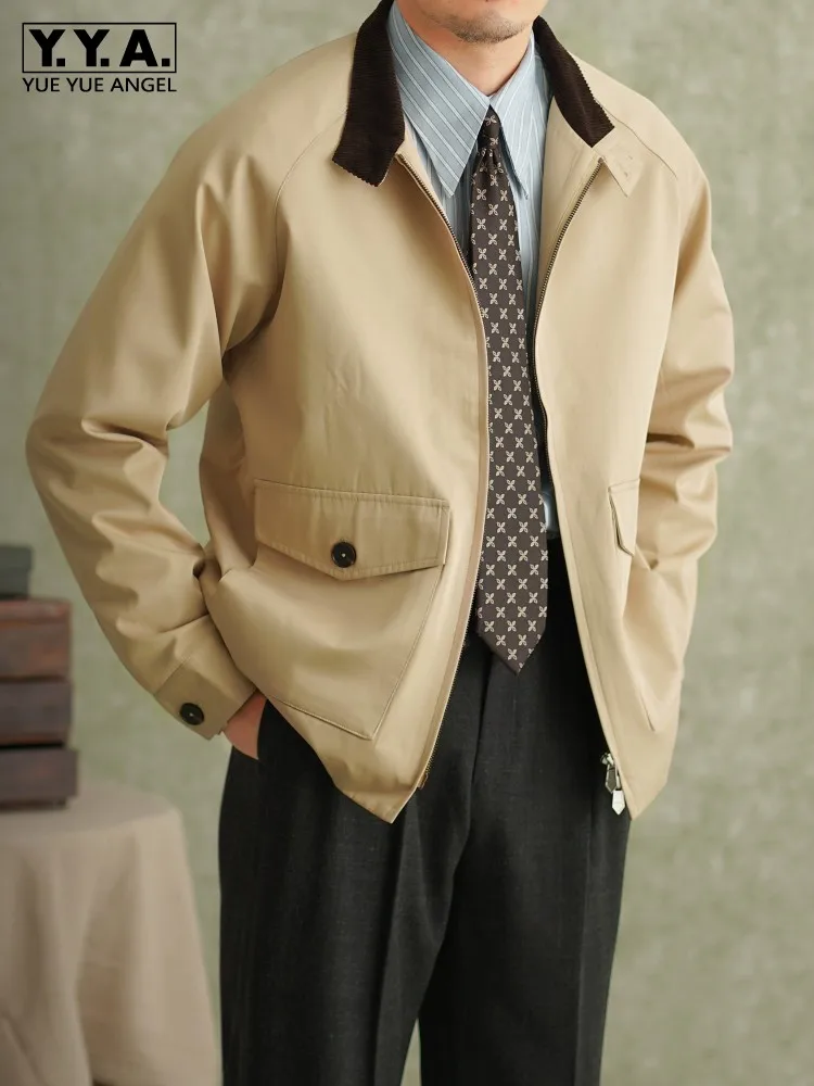 Autumn New Business Men Work Jacket Stand Collar Windproof Waterproof Coat Vintage Fashion Casual Outerwear Coat Streetwear Tops