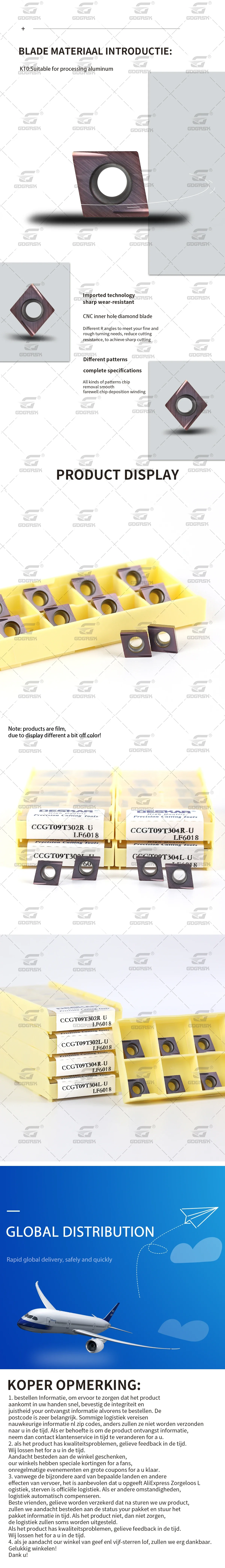 DESKAR CCGT-Serie Drehmeißel CCGT060202/04 CCGT09T302/04R/L-U R/L-F LF6018 Edelstahlbearbeitung Rhombus-Bohrklingen – Detail 1
