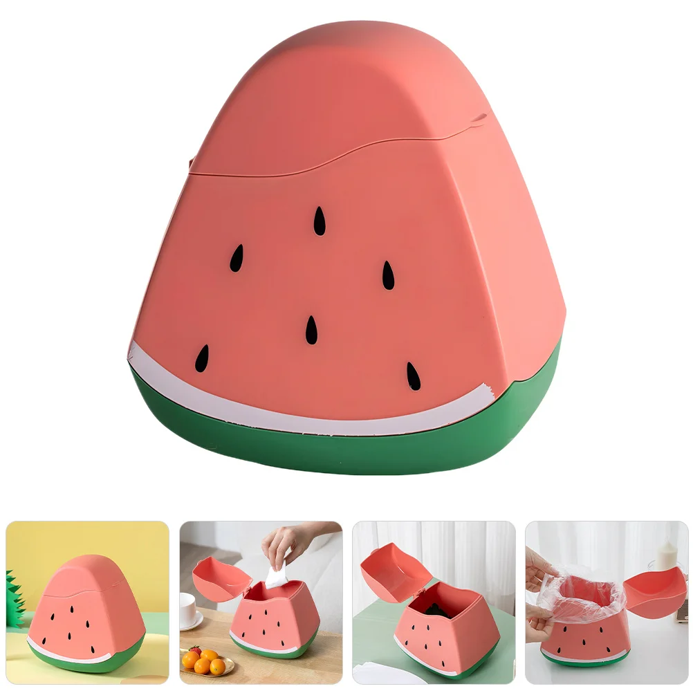 

Watermelon Desktop Trash Can Mini Small Plastic Flip Top Lid Trash Bin for Home Office Car Use Living Room Rubbish Can