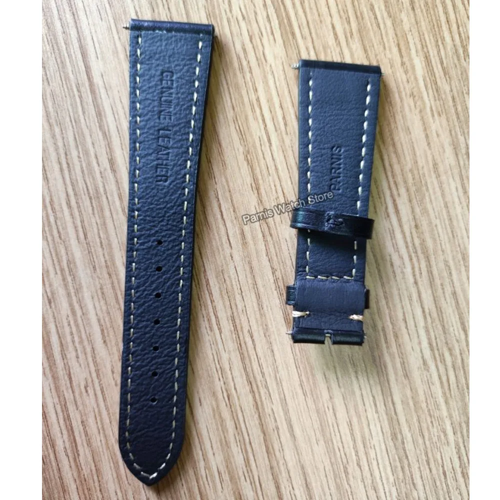 Parnis-Correa de cuero negro para hombre, reloj de pulsera Original, 22mm de ancho