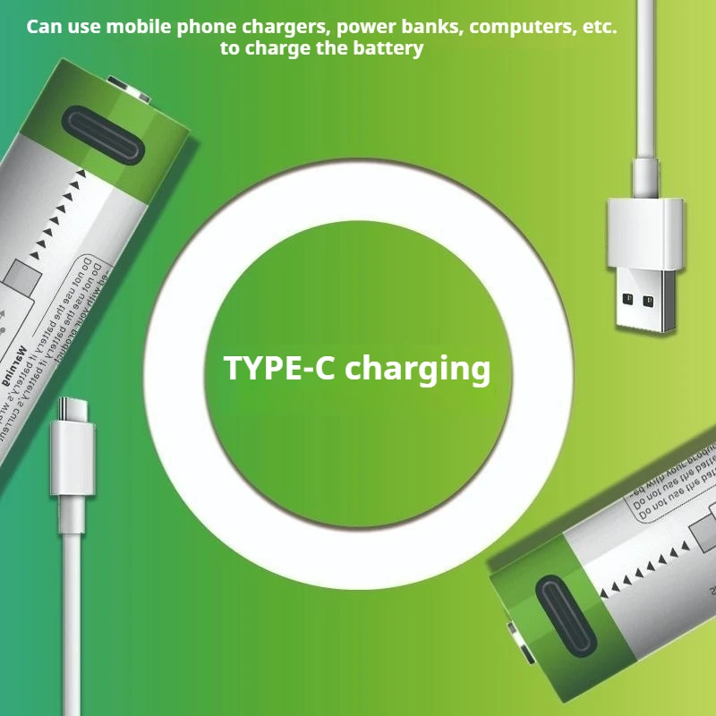 3.7V 700mAh 14500 Lithium Rechargeable Battery AA for Electric Shaver,Flashlight,Power Tools + Type-C Charging Cable