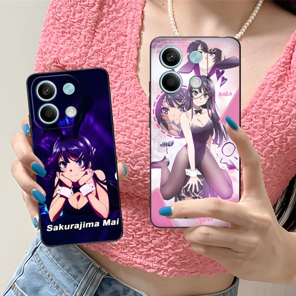 Anime Sakurajima Mai Mobile Cell Phone Case for Xiaomi Redmi Note 13 12 11 10 9 8 7 6 S A Pro Lite Plus 5G Black Cover Shell