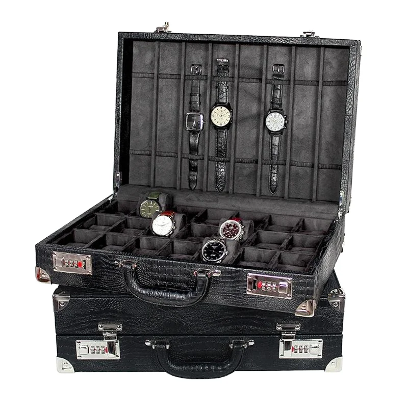 

Crocodile Pattern PU Leather Watch Display Tray Secure Password Lock Storage Gift Case Packaging Watch Boxes & Cases