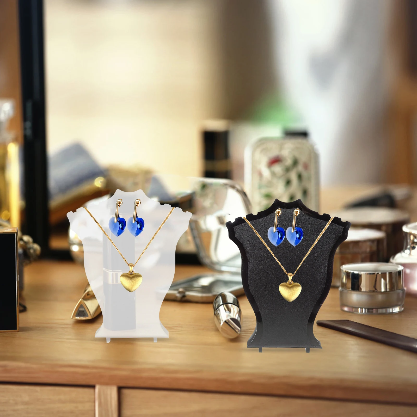 

2Pcs Necklace Display Bust Stand Jewelry Organizer for Safe Keeping Home Store Trade Show Necklace Display Boutique Supplies