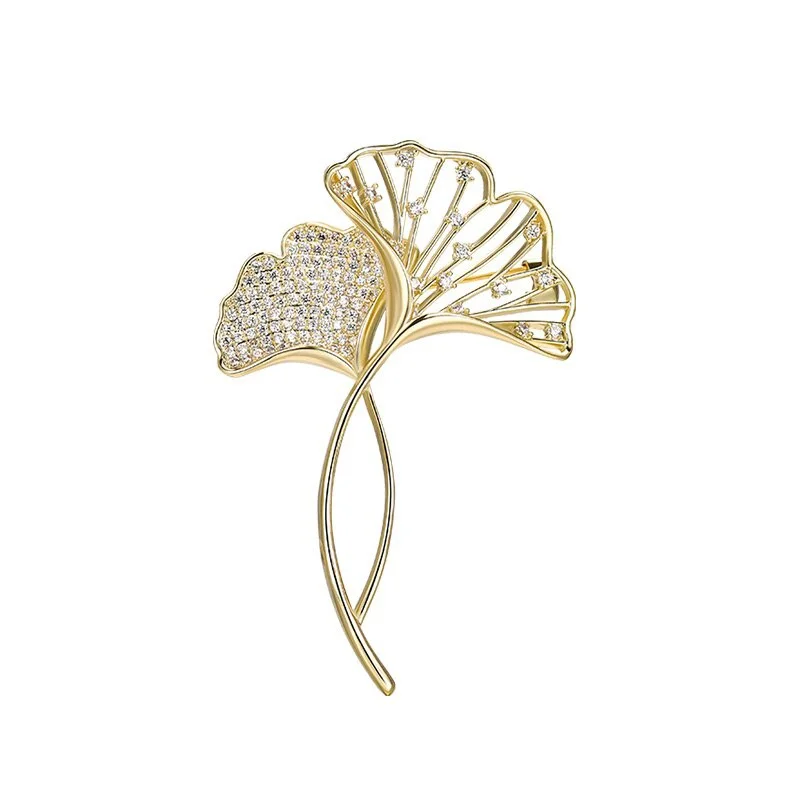 Retro Elegant Ginkgo Leaf Brooches For Women Wedding Party Flower Brooches Pin Fashion Bijouterie Broche Femme Bijoux De Luxe