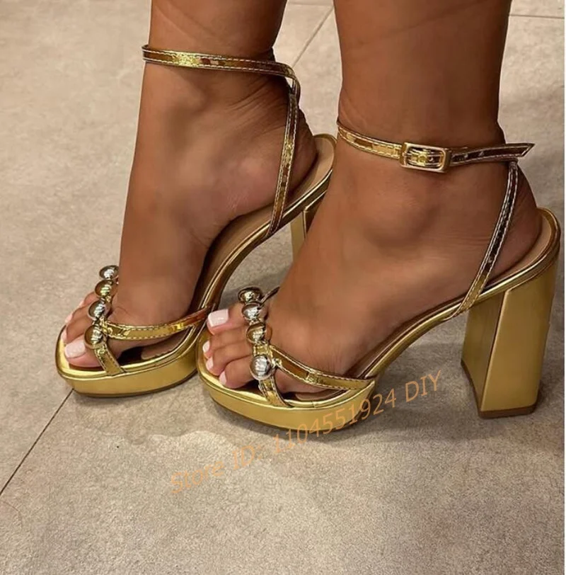 Buckle Strap Big Gem Stone Decor Block Chunky High Heel Platform Opened Toe Strappy High Heel Sandals Women Summer Shoes