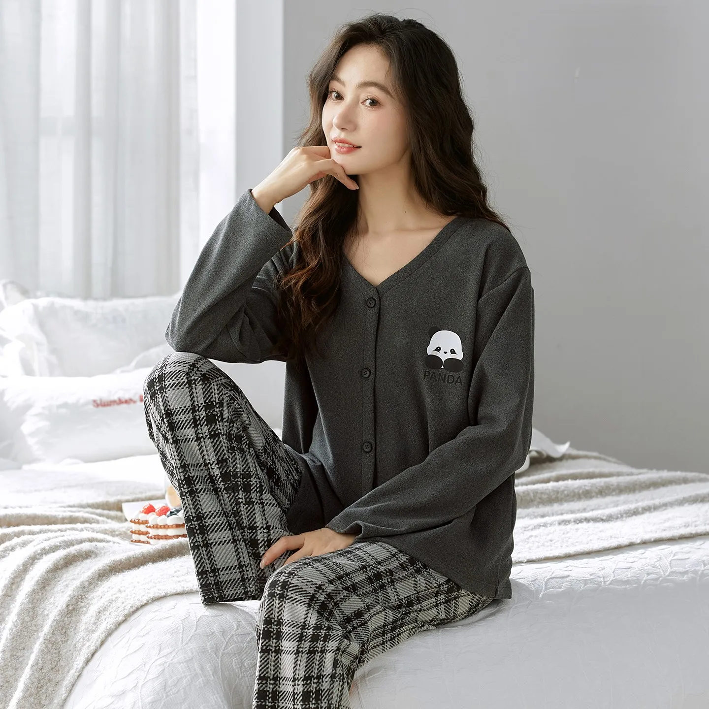 

Pajama Sets Green Women Bamboo Fabric Printed Cotton Plain Solid Set Warm Soft Chic Retro Vintage Girlfriend Tropical Cozy Unise