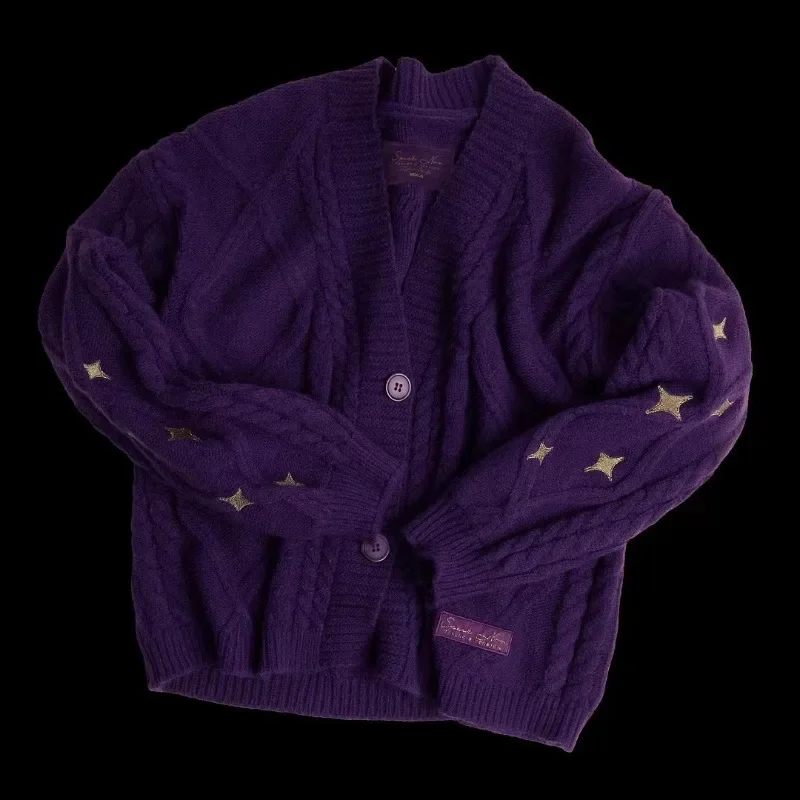 Jesienno-zimowy sweter z dzianiny sweter z gwiazdorskimi swetrami typu sweter Batwing z długim rękawem i dekoltem w szpic