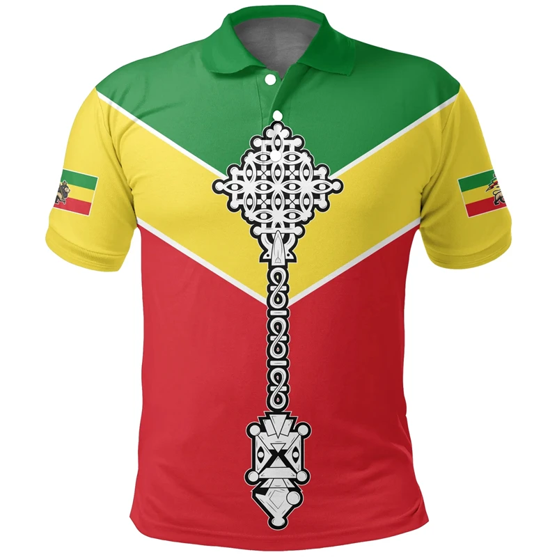 Africa Country Ethiopia Flag Graphic Casual Polo Shirts Daily Oversized Summer Ethiopian National Emblem Tops 3D Print Clothing