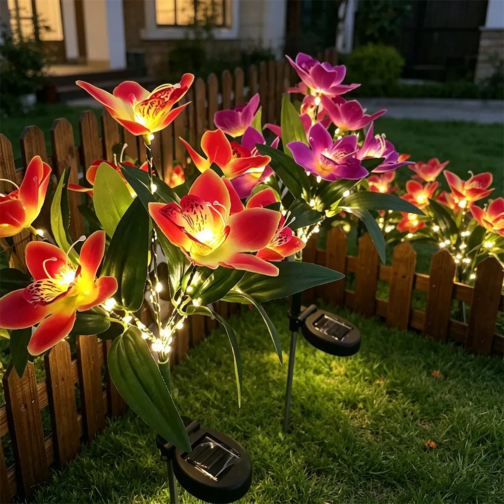 

1set Outdoor LED Solar Ground Lights Garden Holiday Solar Orchid Flower Lawn Lamp for Patio Christmas Path Landscape Decoration