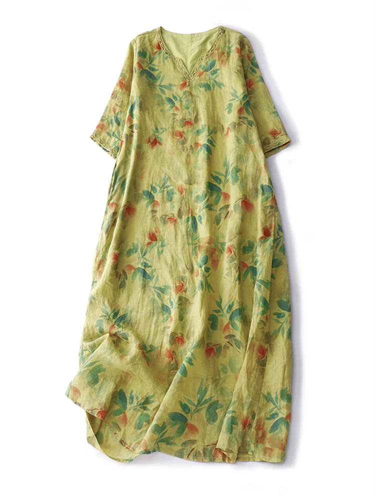 Summer Print Floral Vintage Dresses For Women 2023 Casual Long Thin Breathable Dress Femme Robe Office Lady Work Elegant Clothes